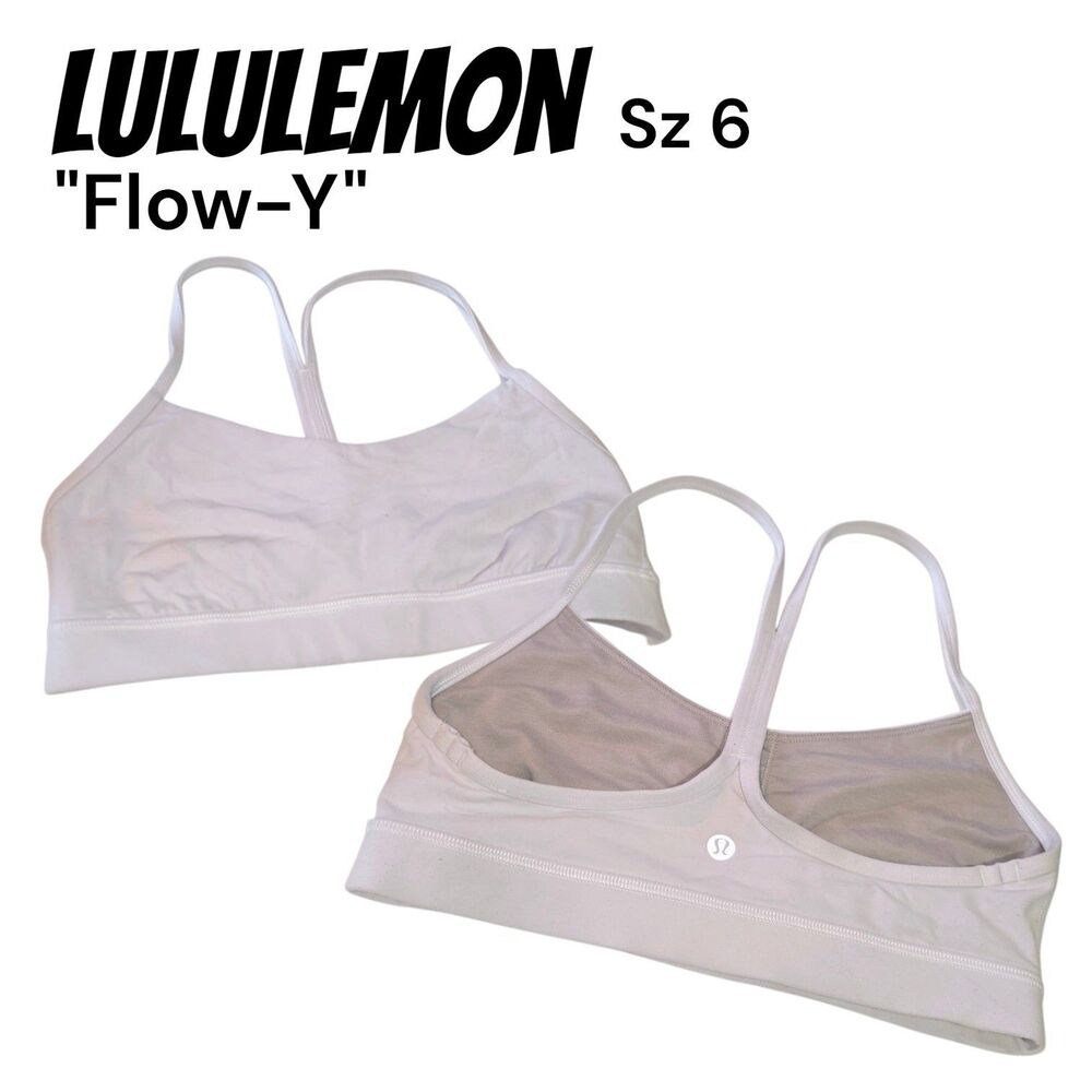 Lululemon Sz 6 Flow Y Nulu Off White LW2CTIS Light Support Yoga Bra Bralette
